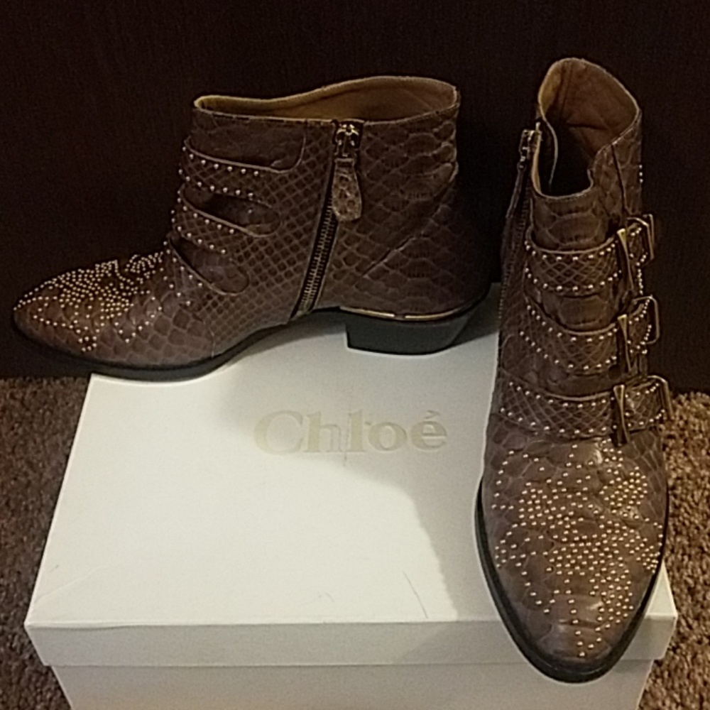 Chloe Susanna Brown Python Booties - image 1